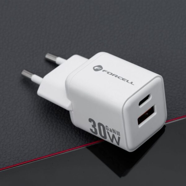 FORCELL F-ENERGY Mini GaN III VT-35 travel charger with 1 x Type C + 1x USB A sockets, PD QC4.0 30W white