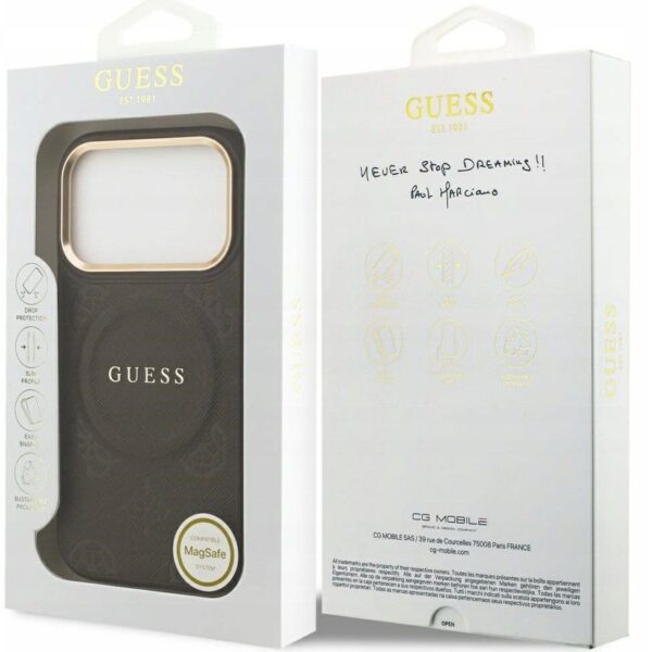 0c29d812b220de78006b6167f1650ad6 GUESS case for IPHONE 17 Pro compatible with MagSafe GUHMP17LPSAMSECW (PU W/ Peony Hot Stamp) brown