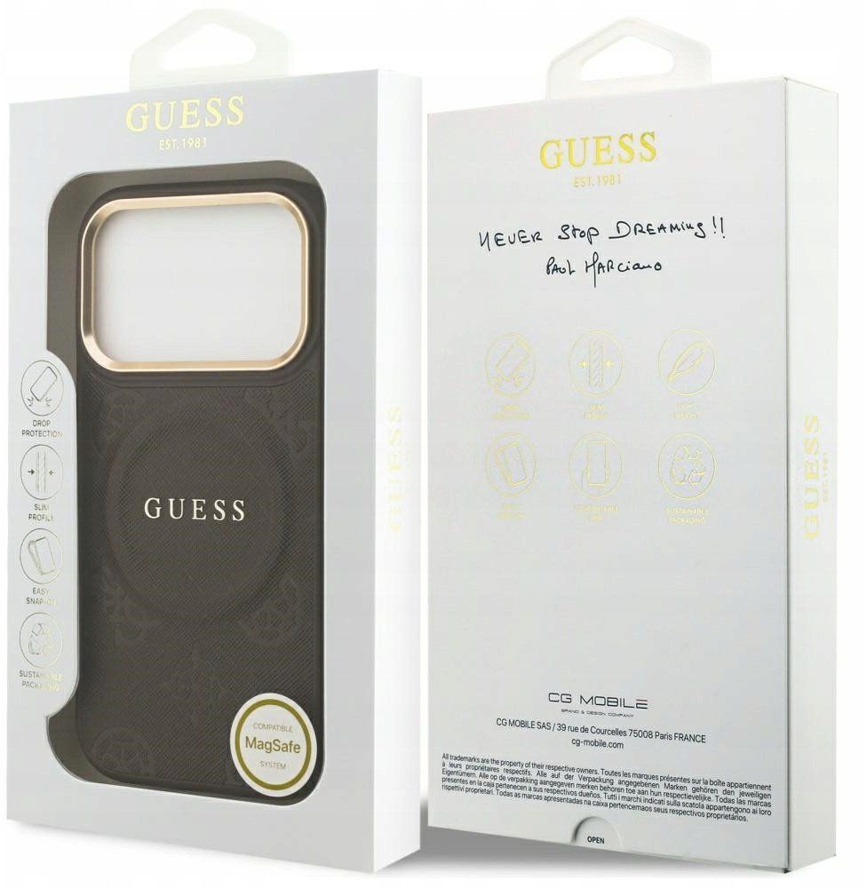 0c29d812b220de78006b6167f1650ad6 GUESS case for IPHONE 17 Pro compatible with MagSafe GUHMP17LPSAMSECW (PU W/ Peony Hot Stamp) brown