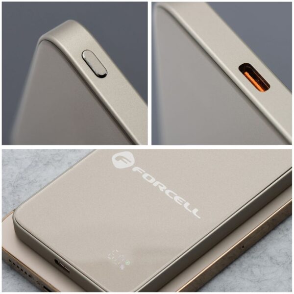 Powerbank compatible with MagSafe Forcell F-Energy SuperSlim F5K8 QC4.0 PD3.0 15W 5000 mAh titanium desert