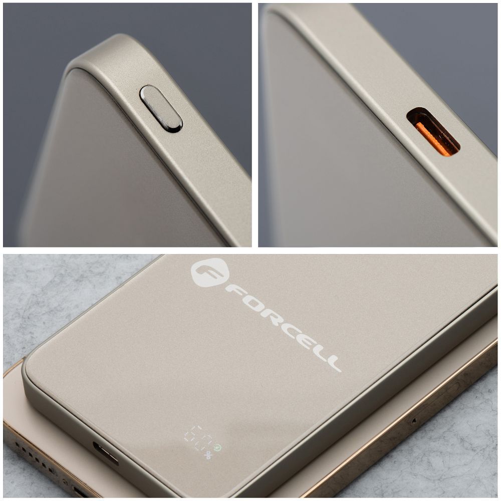 Powerbank compatible with MagSafe Forcell F-Energy SuperSlim F5K8 QC4.0 PD3.0 15W 5000 mAh titanium desert