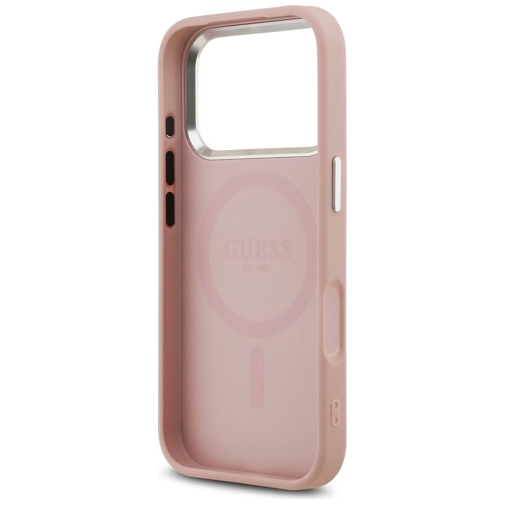 10b5033052e61e803be97d33e4e57575 GUESS case for IPHONE 17 Pro compatible with MagSafe GUHMP17LPFGTSCMP (PU Glitter W/ Triangle Logo) pink