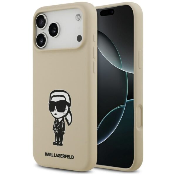 KARL LAGERFELD case for IPHONE 17 Pro Max compatible with MagSafe KLHMP17XSKIGROW (Silicone W/ KL Sketch & Logo) brown