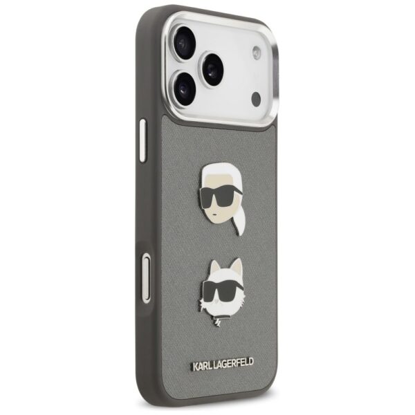 124e3dd98296a7681b27c80a6c55d968 KARL LAGERFELD case for IPHONE 17 Pro Max KLHCP17XPSFDHPOG (FW Grained PU W/ K&C Heads Pin & Logo) gray