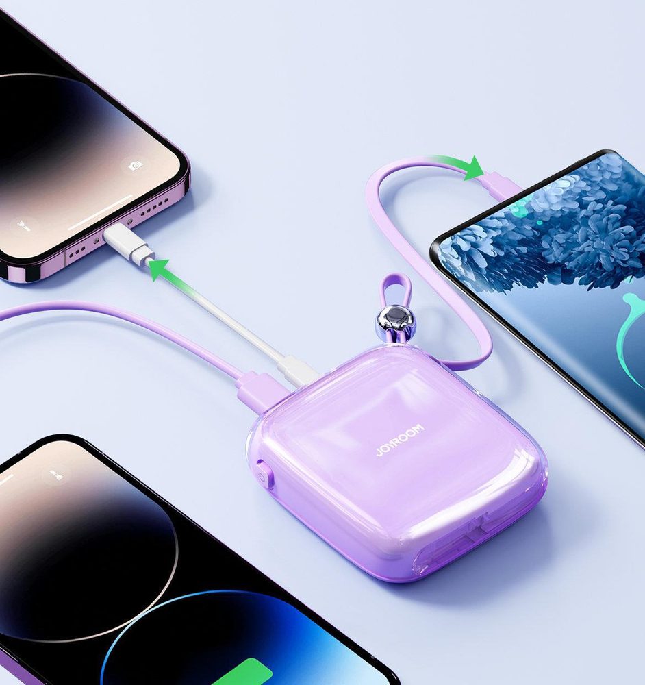 Joyroom powerbank 10000mAh Jelly Series 22.5W with built-in USB C cable purple (JR-L002)eng