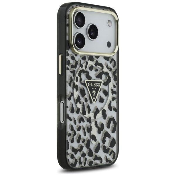 GUESS case for IPHONE 17 Pro Max compatible with MagSafe GUHMP17XHLEGTGLK (PC TPU W/ Leopard Glitter) black