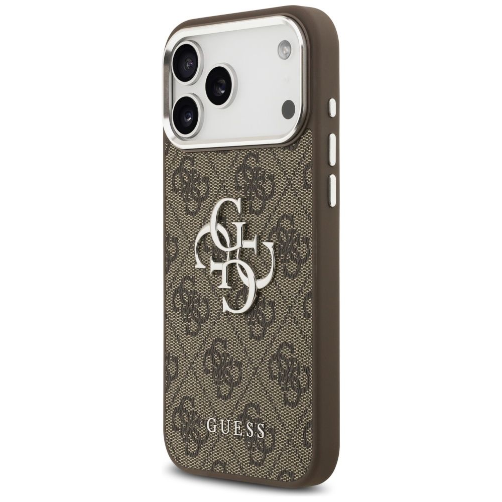 143bc89ee0e180d1fe33a5fcbdaf6cfc GUESS case for IPHONE 17 Pro Max GUHCP17XP4G4SMCW (4G PU Leather Case with Big 4G and Classic Logo and Silver Metal Camera Frame) brown