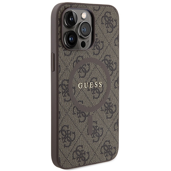 Guess GUHMP15LG4GFRW iPhone 15 Pro 6.1" brown/brown hardcase 4G Collection Leather Metal Logo MagSafeeng
