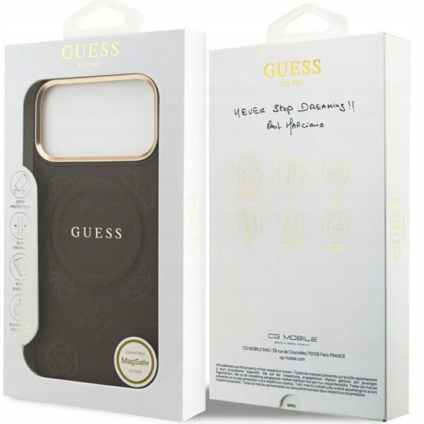 15a84e3d1f3994acc1037088e990cc77 GUESS case for IPHONE 17 Pro Max compatible with MagSafe GUHMP17XPSAMSECW (PU W/ Peony Hot Stamp) brown