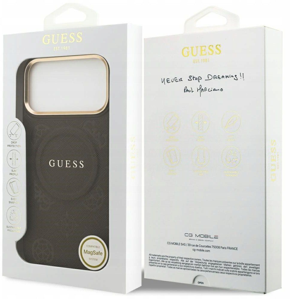 15a84e3d1f3994acc1037088e990cc77 GUESS case for IPHONE 17 Pro Max compatible with MagSafe GUHMP17XPSAMSECW (PU W/ Peony Hot Stamp) brown