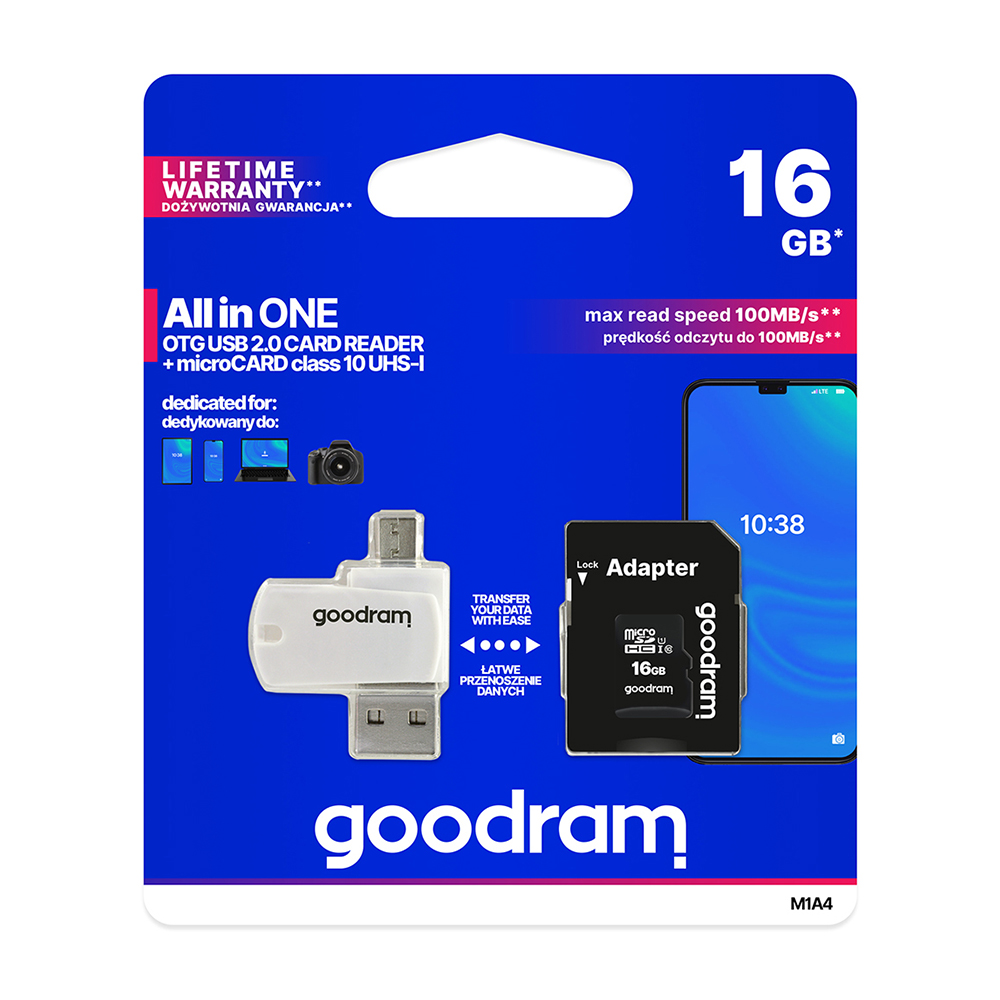 175913_oryg GoodRam memory card 16GB microSDHC cl. 10 UHS-I + adapter + card reader