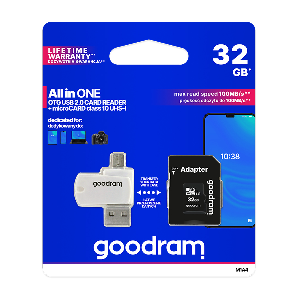 175915_oryg GoodRam memory card 32GB microSDHC cl. 10 UHS-I + adapter + card reader