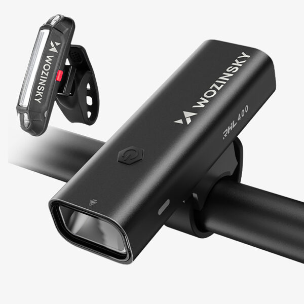 Wozinsky WSBLB2 Front (400 lm) and Rear USB-C Bike Light Set - Blackeng