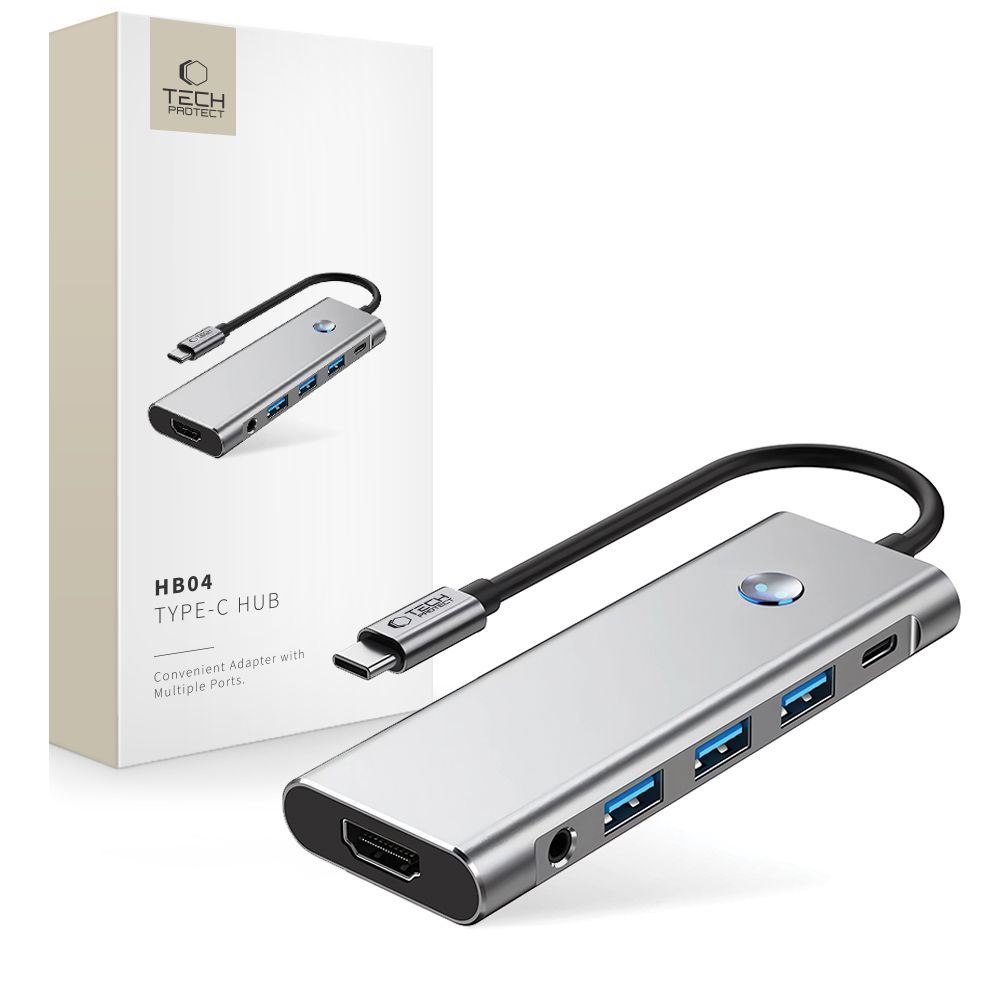 CREATOR: gd-jpeg v1.0 (using IJG JPEG v62), quality = 80 Tech-Protect HB04 HUB Adapter 9in1 USB-C + USB2.0 + USB3.0 + HDMI 4K 60Hz + SD / TF + PD100W + AV3.5 - grayeng