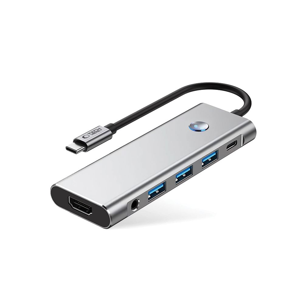 CREATOR: gd-jpeg v1.0 (using IJG JPEG v62), quality = 80 Tech-Protect HB04 HUB Adapter 9in1 USB-C + USB2.0 + USB3.0 + HDMI 4K 60Hz + SD / TF + PD100W + AV3.5 - grayeng