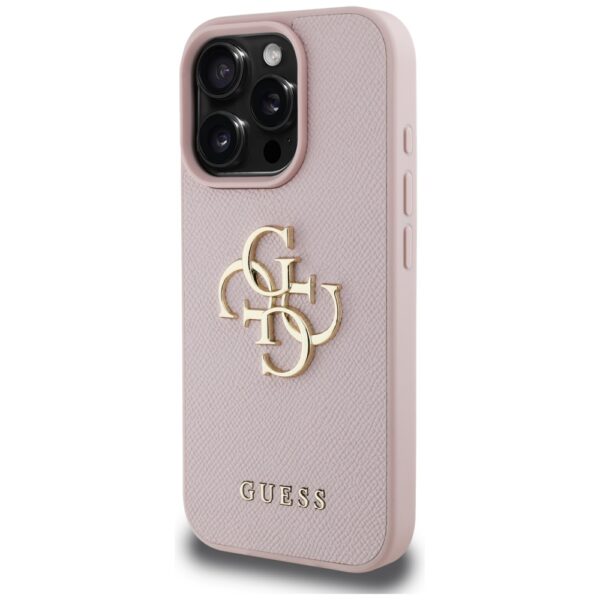 Guess Grained Big 4G Logo Small Classic Logo iPhone 16 Pro Case - Pinkeng