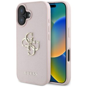 Guess Grained Big 4G Logo Small Classic Logo case for iPhone 16 - pinkeng