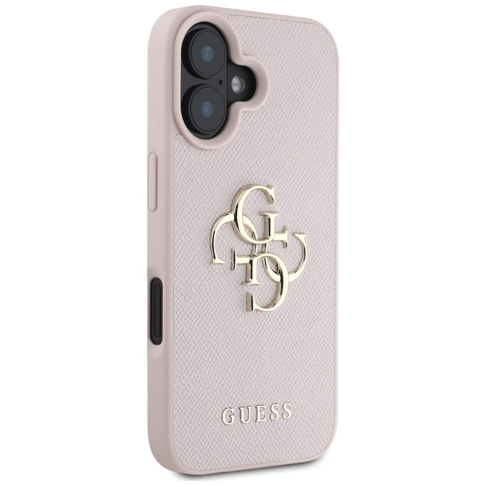 Guess Grained Big 4G Logo Small Classic Logo case for iPhone 16 - pinkeng