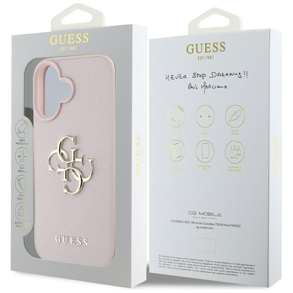 Guess Grained Big 4G Logo Small Classic Logo case for iPhone 16 - pinkeng