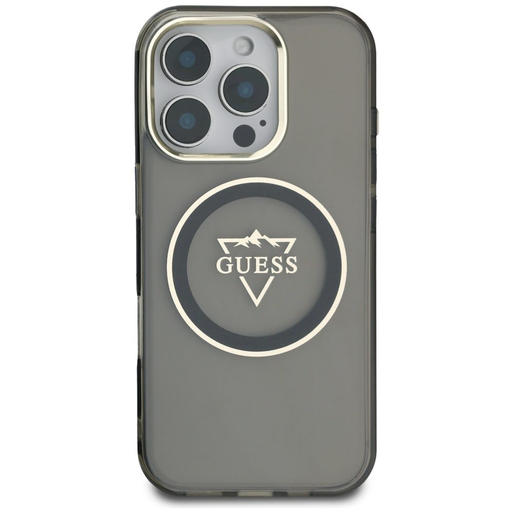 Guess IML Metal Mountain Logo MagSafe iPhone 16 Pro Case - Blackeng