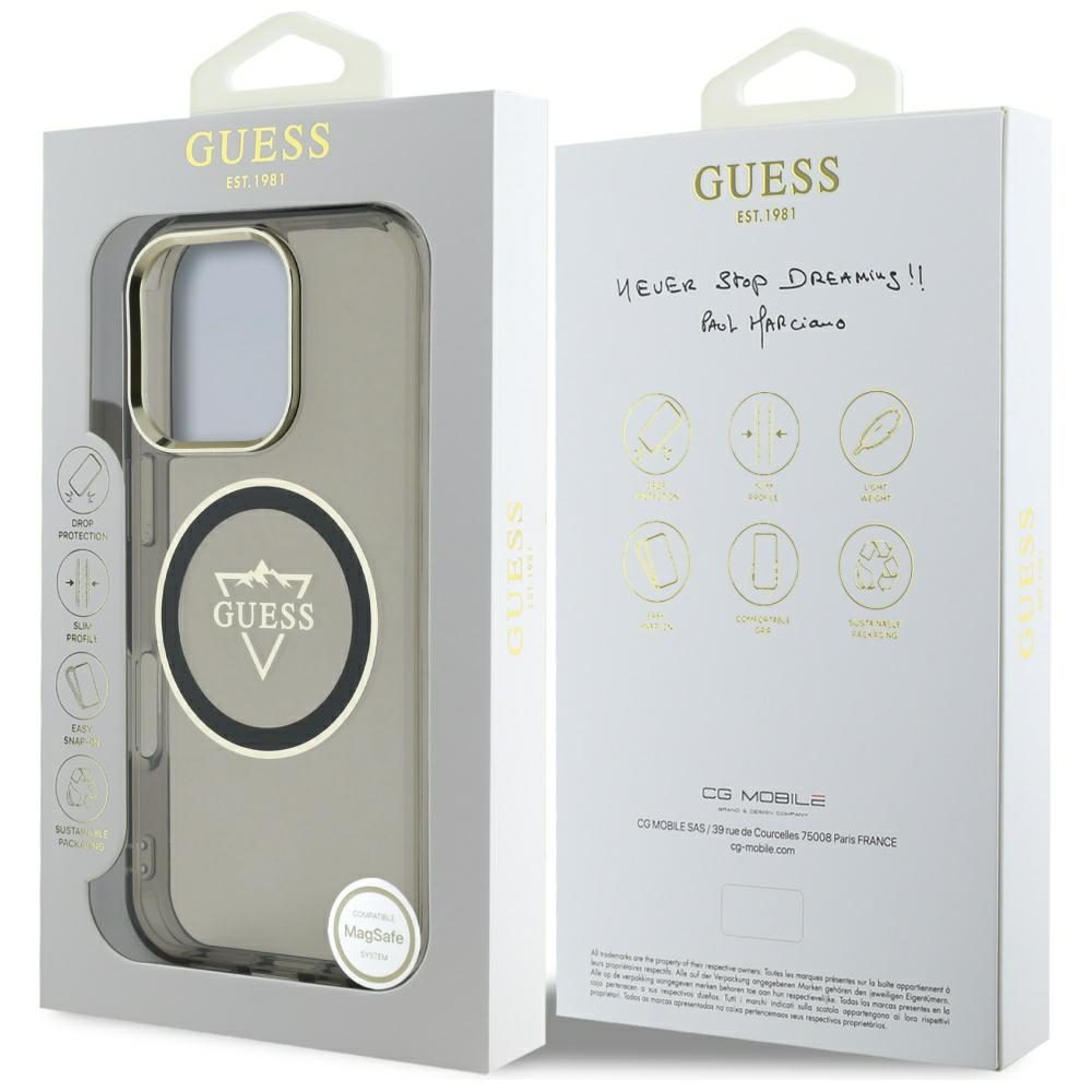 Guess IML Metal Mountain Logo MagSafe iPhone 16 Pro Case - Blackeng