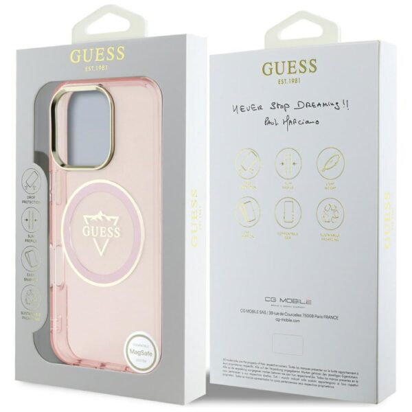Guess IML Metal Mountain Logo MagSafe iPhone 16 Pro Case - Pinkeng