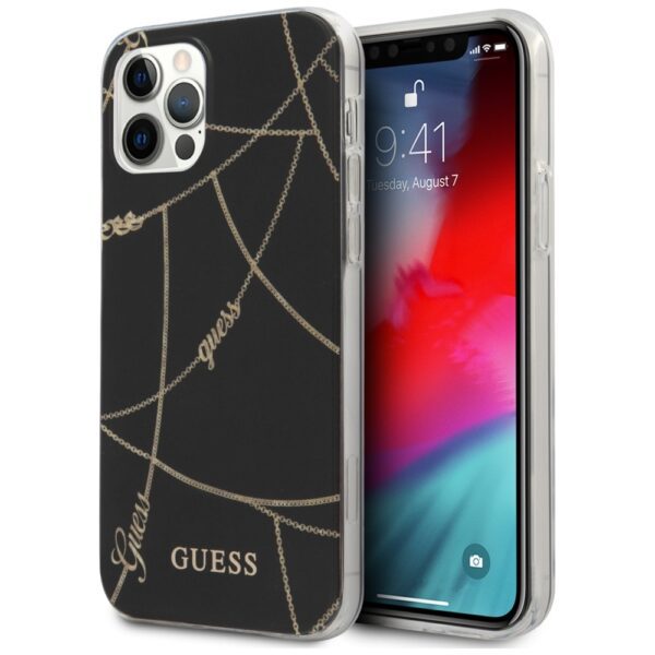 Guess Gold Chain Collection iPhone 12 Pro Max 6.7" Case - Blackeng