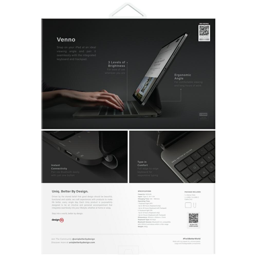 Uniq Venno Pro Magnetic Smart Case with Keyboard for iPad Air 13" 2024 / 2025 / iPad Pro 13" 2024 - Blackeng