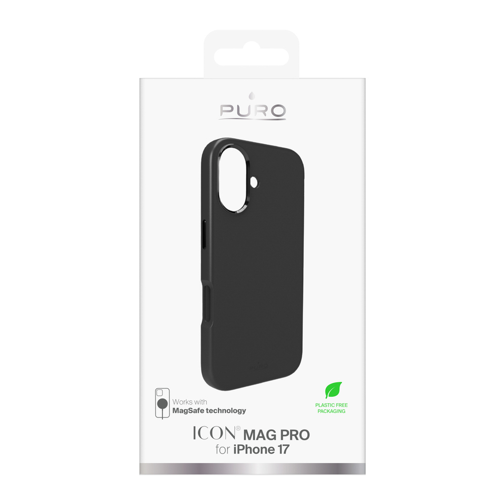 Pure Icon Mag Pro Liquid Silicone Case for iPhone 17, MagSafe Compatible, with Camera Protection and Aluminum Buttons - Blackeng