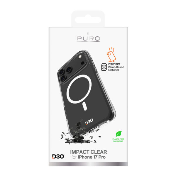 Puro Impact Clear D3O TPU+PC Case Compatible with MagSafe for iPhone 17 Pro - Transparenteng