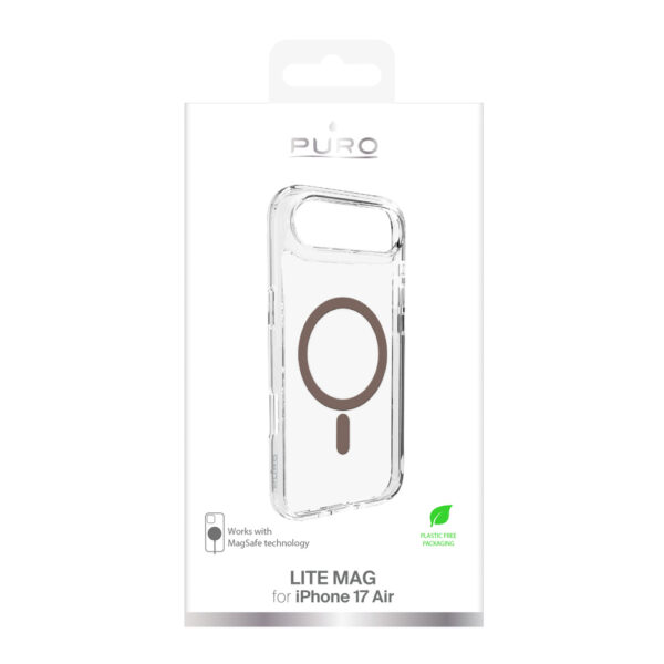 Puro Lite Mag TPU+PC Case Compatible with MagSafe for iPhone 17 Air - Transparent with Brown Ringeng