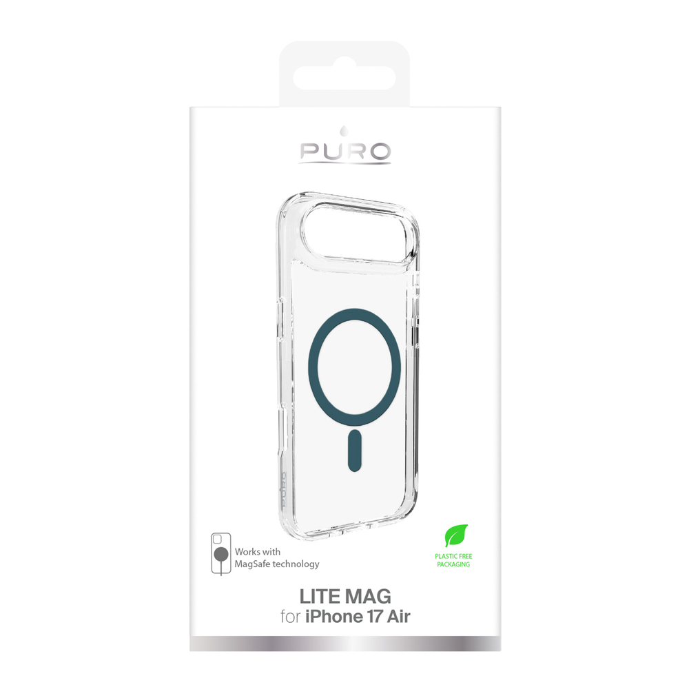 Puro Lite Mag TPU+PC Case Compatible with MagSafe for iPhone 17 Air - Transparent with Turquoise Ringeng