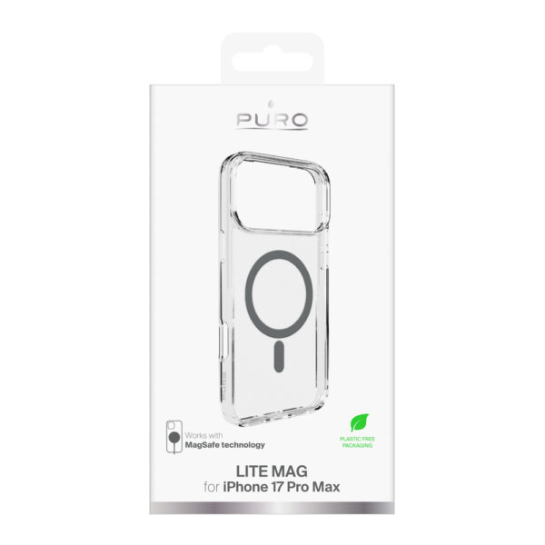 Puro Lite Mag TPU+PC Case Compatible with MagSafe for iPhone 17 Pro Max - Transparent with Gray Ringeng