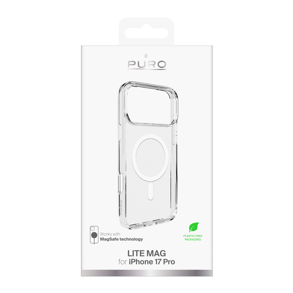 Puro Lite Mag TPU+PC Case Compatible with MagSafe for iPhone 17 Pro - Transparent with White Ringeng