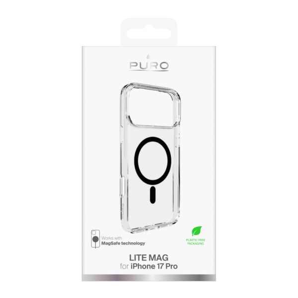Puro Lite Mag TPU+PC Case Compatible with MagSafe for iPhone 17 Pro - Transparent with Black Ringeng