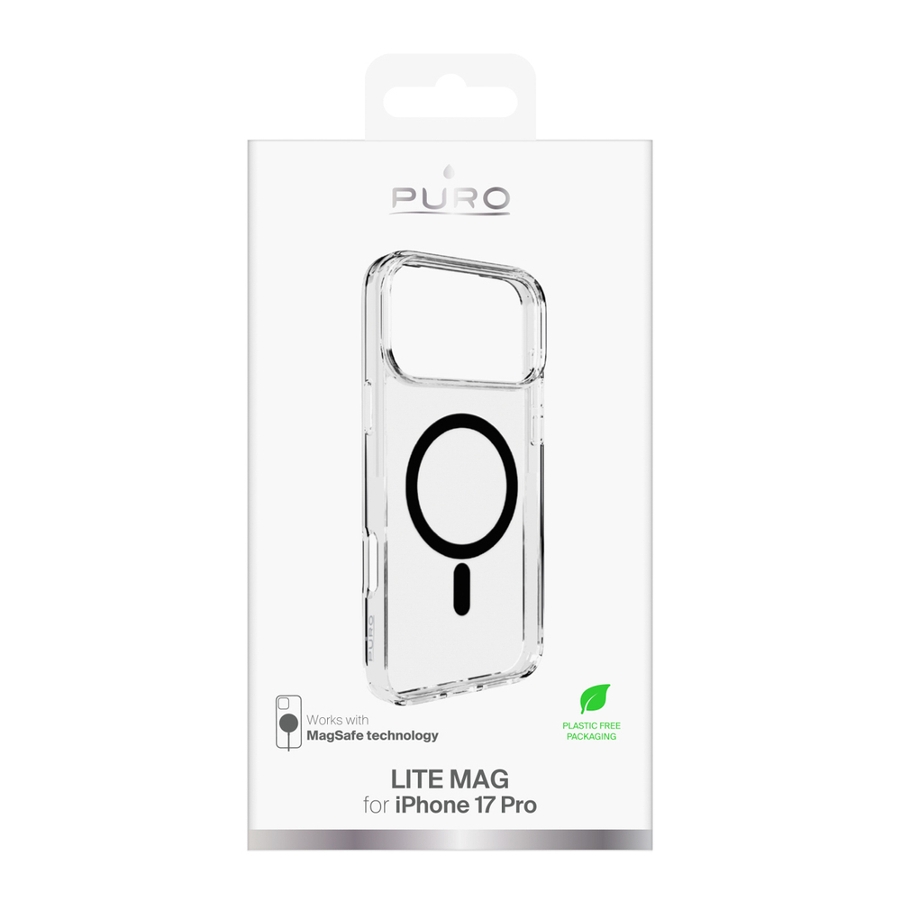 Puro Lite Mag TPU+PC Case Compatible with MagSafe for iPhone 17 Pro - Transparent with Black Ringeng