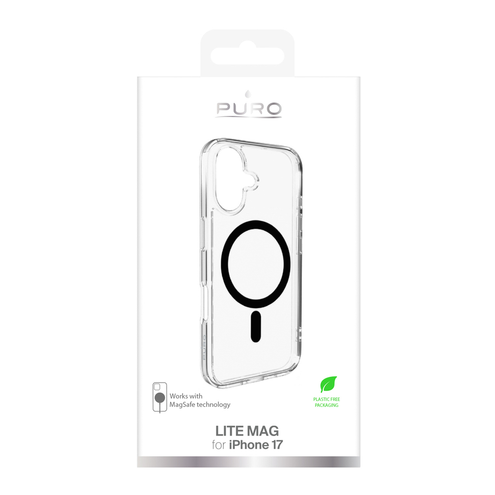 Puro Lite Mag TPU+PC Case Compatible with MagSafe for iPhone 17 - Transparent with Black Ringeng