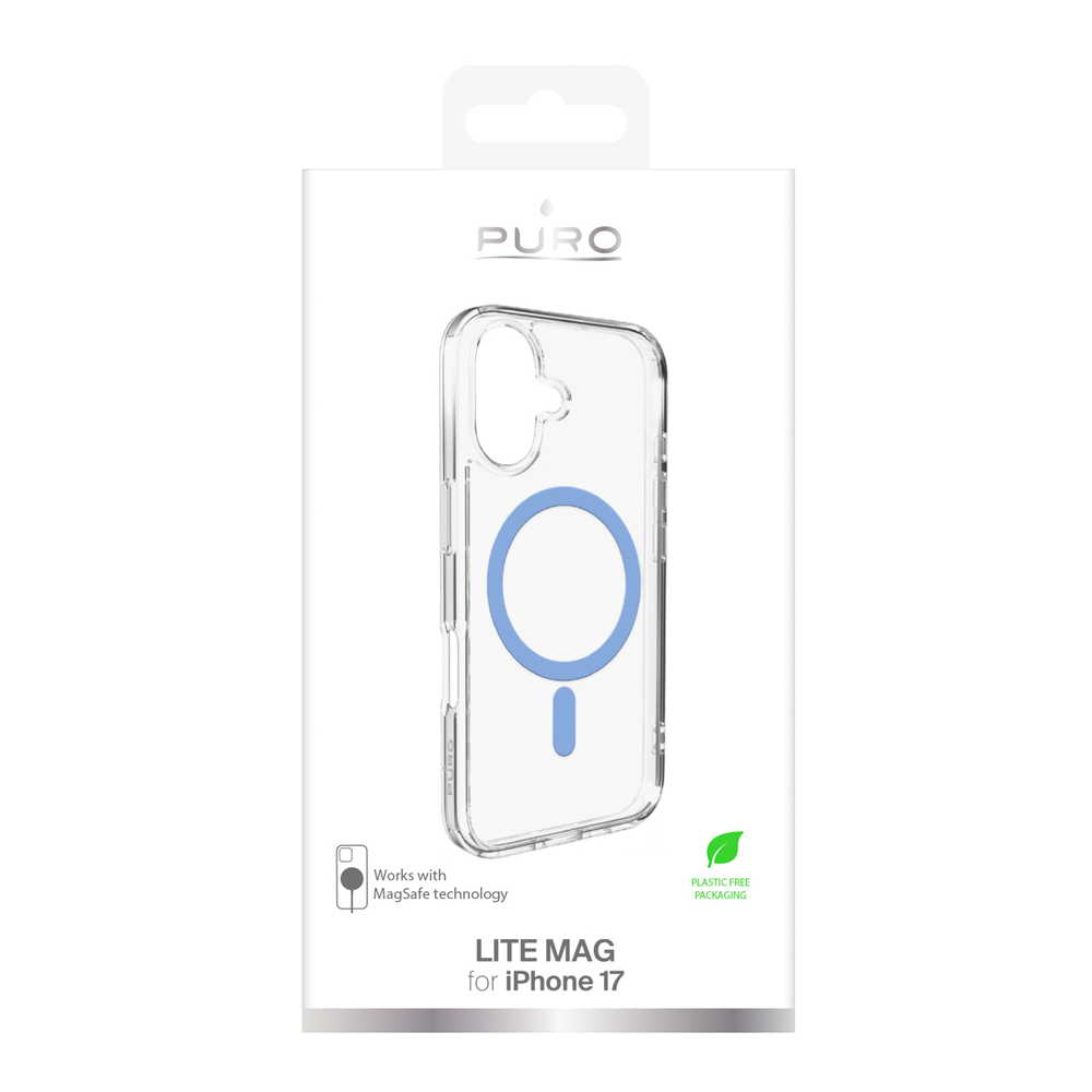 Puro Lite Mag TPU+PC Case Compatible with MagSafe for iPhone 17 - Transparent with Blue Ringeng
