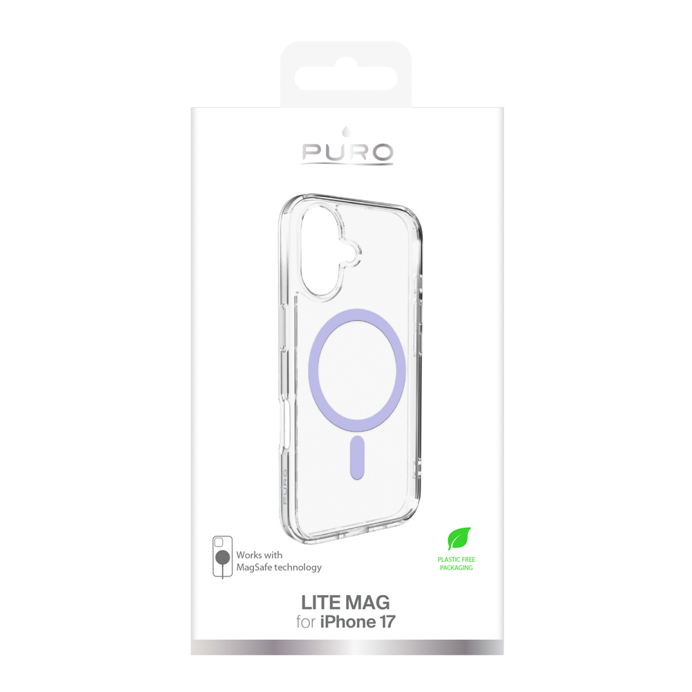 Puro Lite Mag TPU+PC Case Compatible with MagSafe for iPhone 17 - Transparent with Pink Ringeng