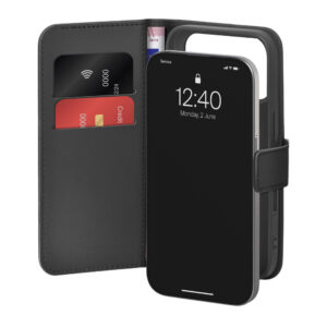 Puro Wallet Stand Case for iPhone 17 Pro Max Made of Eco-Leather, with a Flap, Wallet, and Stand Function - Blackeng