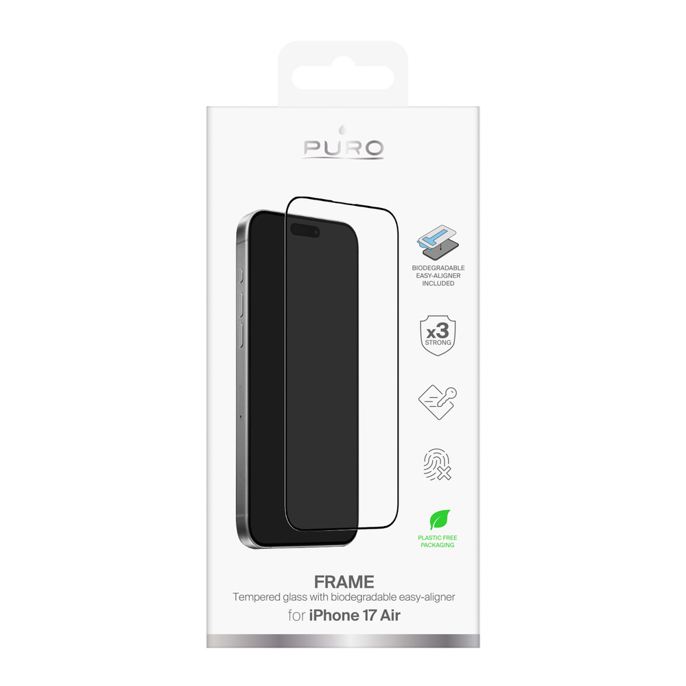 Puro Frame Tempered Glass for iPhone 17 Air with Applicator and Black Frameeng