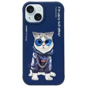 Nimmy Glasses Cool Cat Case for iPhone 15 - Blueeng