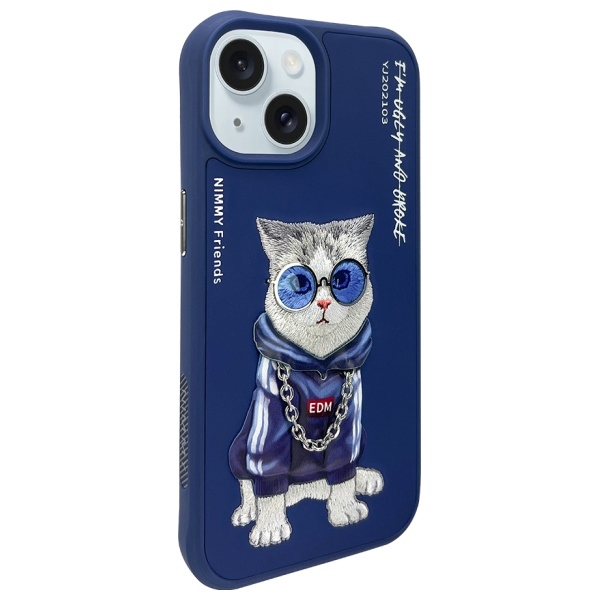 Nimmy Glasses Cool Cat Case for iPhone 15 - Blueeng