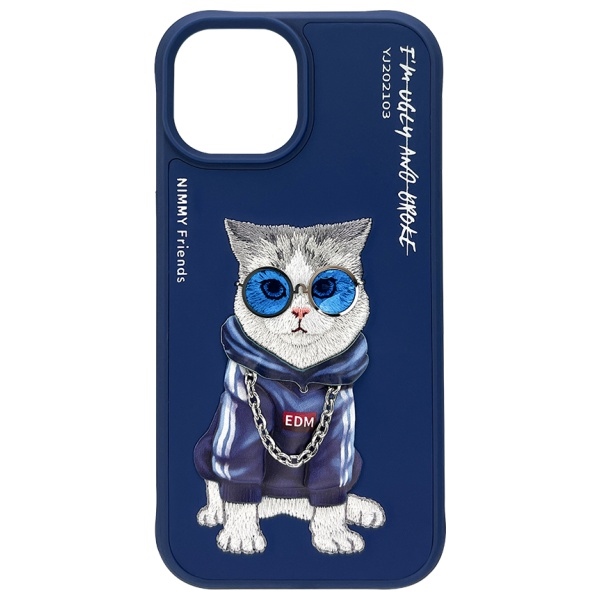 Nimmy Glasses Cool Cat Case for iPhone 15 - Blueeng
