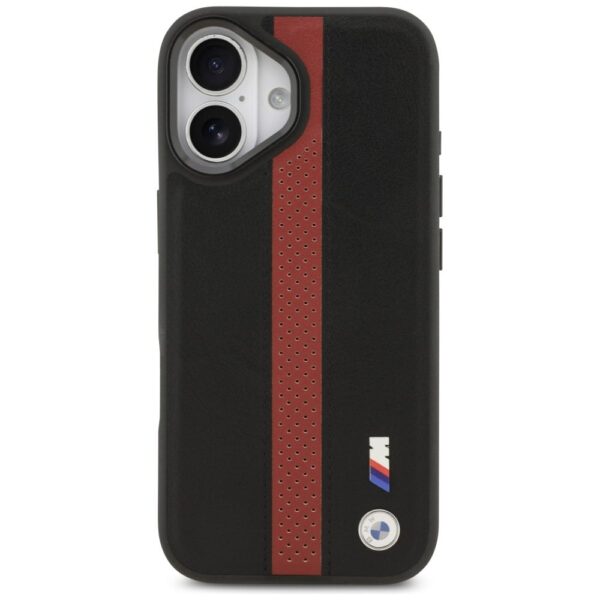 BMW case for IPHONE 17 compatible with MagSafe BMHMP17S25PCPSKR (PU Perfotated Stripe Logo) red
