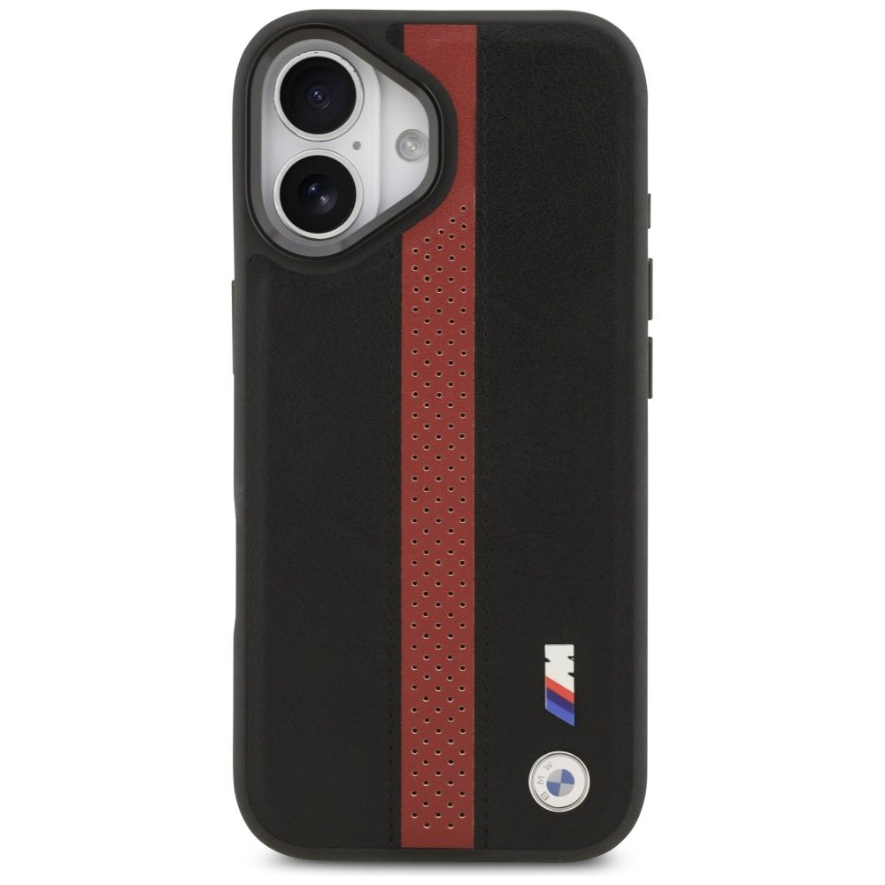 196edfaf1f82276500d4e750d0be6c6b BMW case for IPHONE 17 compatible with MagSafe BMHMP17S25PCPSKR (PU Perfotated Stripe Logo) red