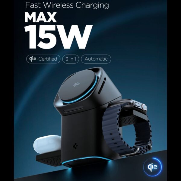 Spigen Essential EF223MS 3-in-1 QI2 Wireless Charger - Blackeng