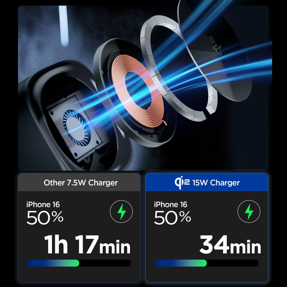 Spigen Essential EF223MS 3-in-1 QI2 Wireless Charger - Blackeng