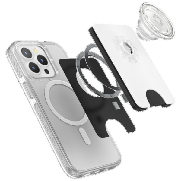 Popsockets PopWallet+ PopGrip PW+ MS G2 MagSafe Wallet Phone Holder and Stand, White and Transparenteng