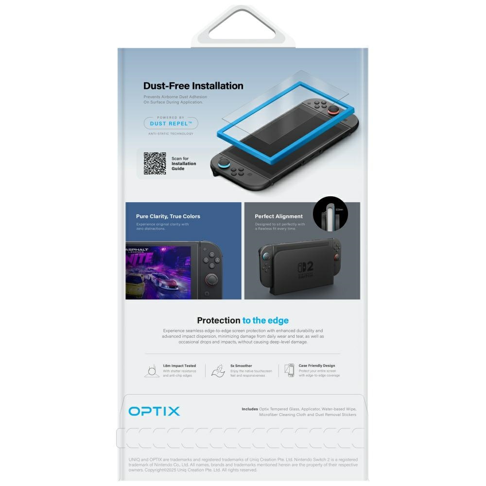 Uniq Optix Clear Tempered Glass for Nintendo Switch 2eng